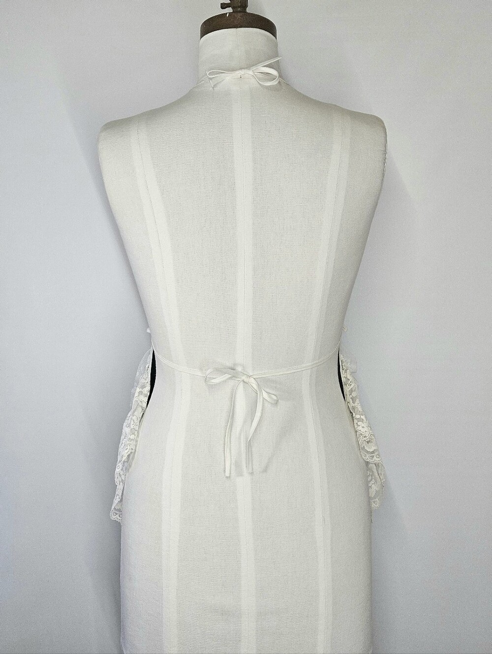 Lingerie Apron XS-XL OS Vintage 80s Novelty Satin Lace Tie Emerald Green White - Picture 3 of 6